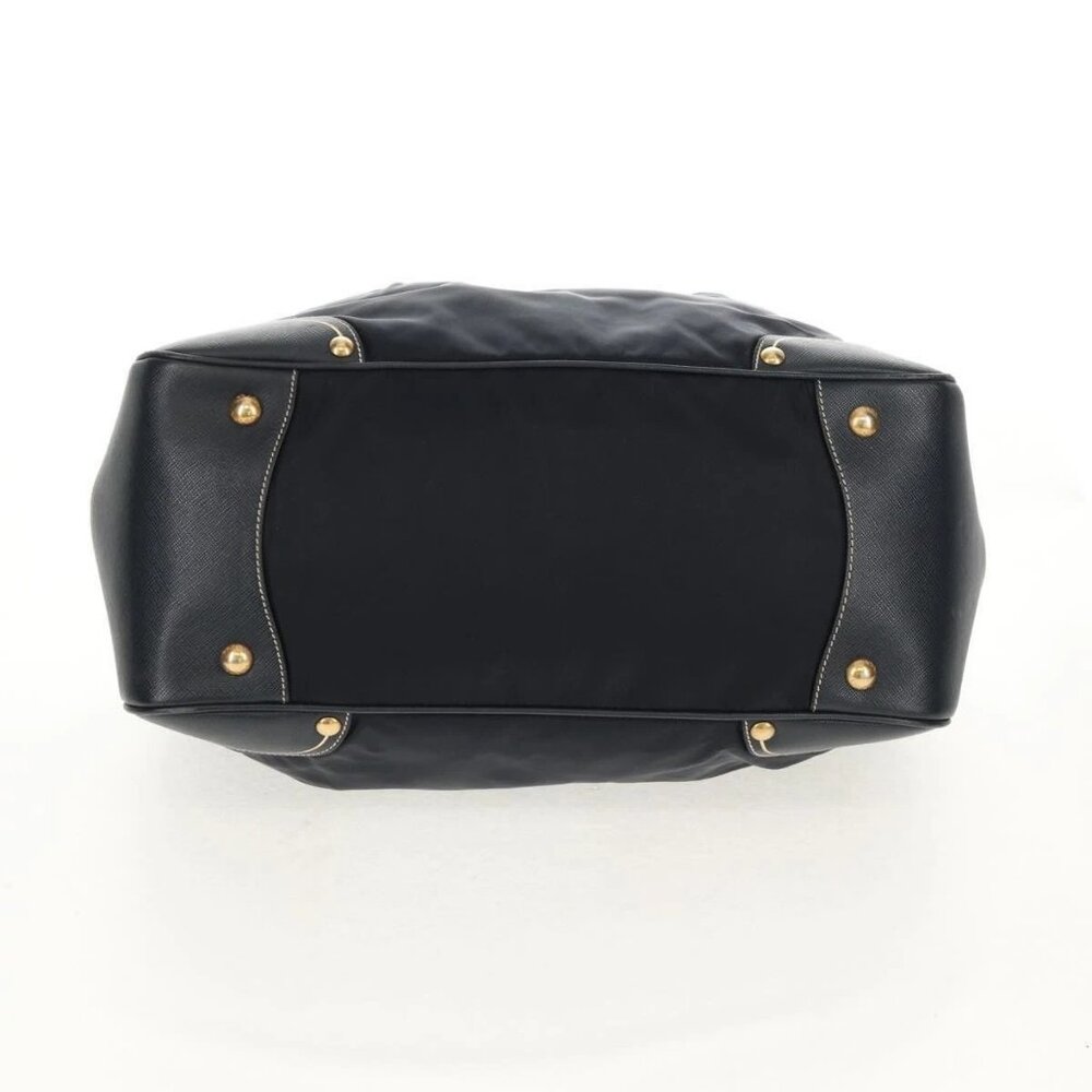 PRADA Hand Bag Nylon Leather Navy Gold - Picture 7 of 16